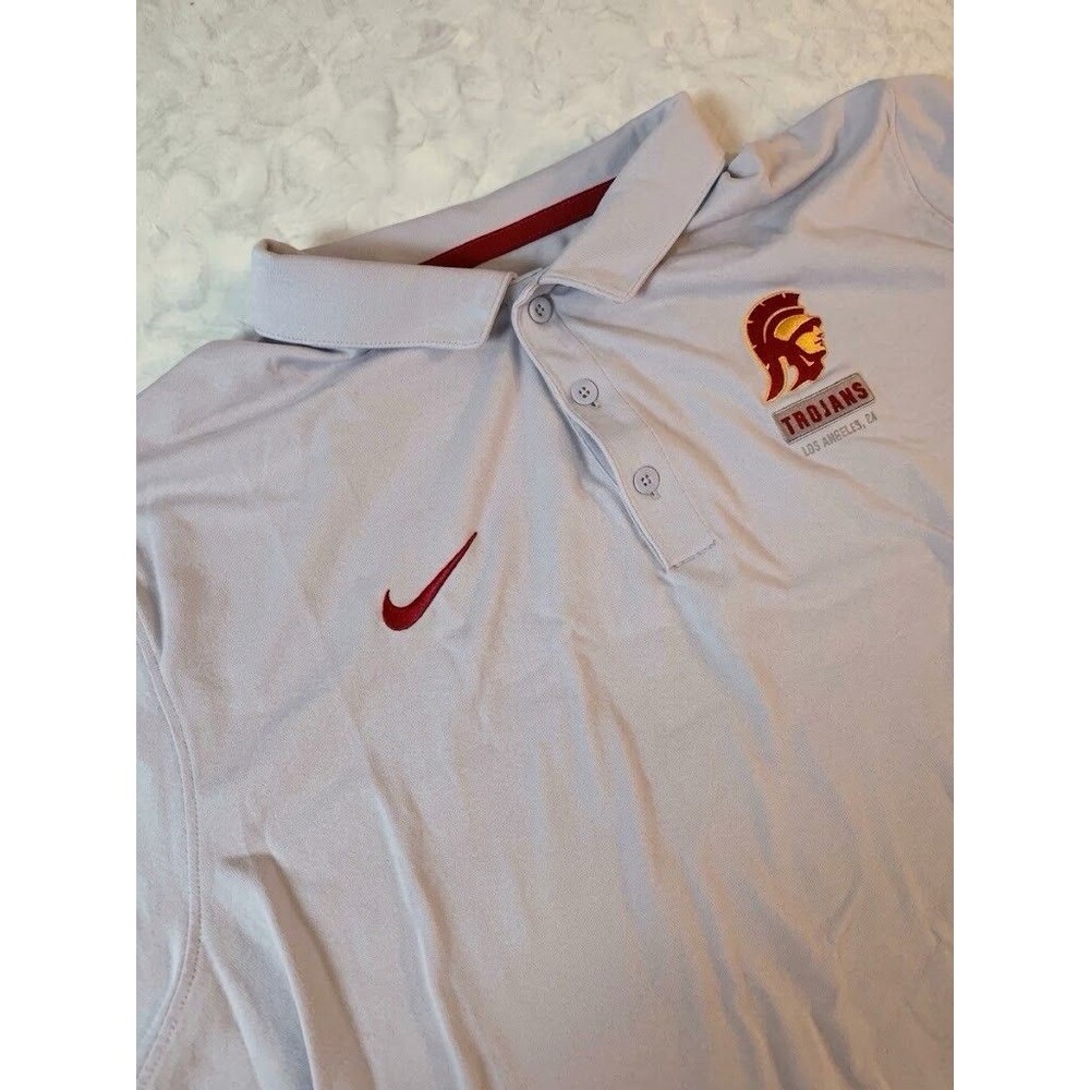 Nike USC Trojans Mens XL Gray Short Sleeve Polo Shirt NCAA Embroidered